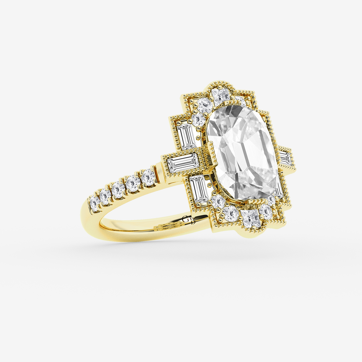 Additional Image 1 for  4 3/4 ctw Elongated Cushion Lab Grown Diamond Vintage Side Stone Engagement Ring