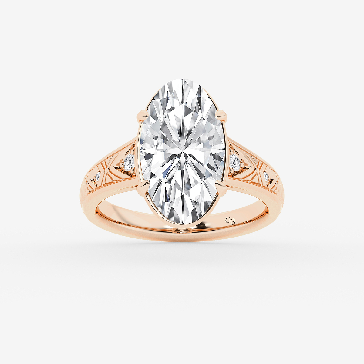 4 ctw Moval Lab Grown Diamond Vintage Side Stone Engagement Ring