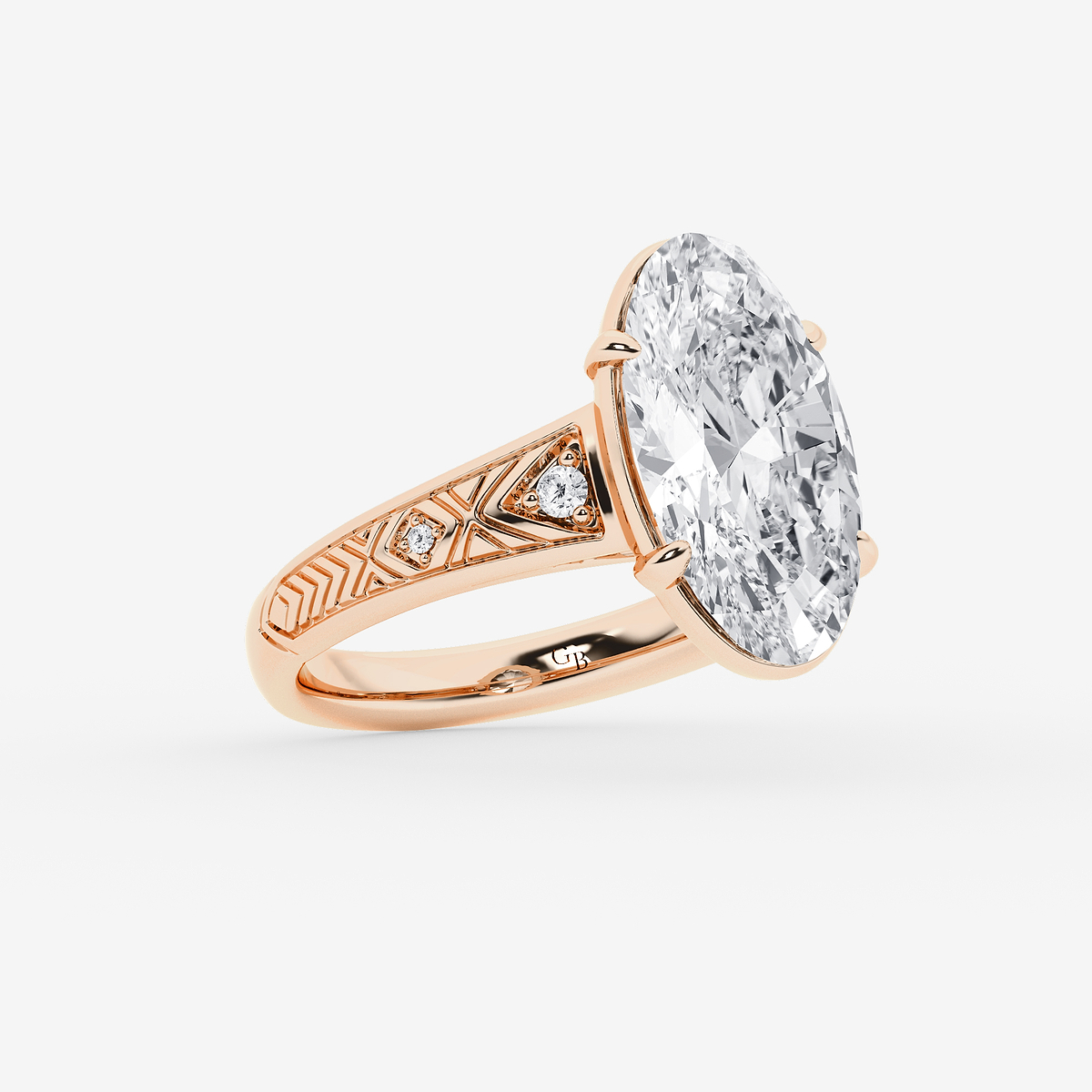 Additional Image 1 for  4 ctw Moval Lab Grown Diamond Vintage Side Stone Engagement Ring