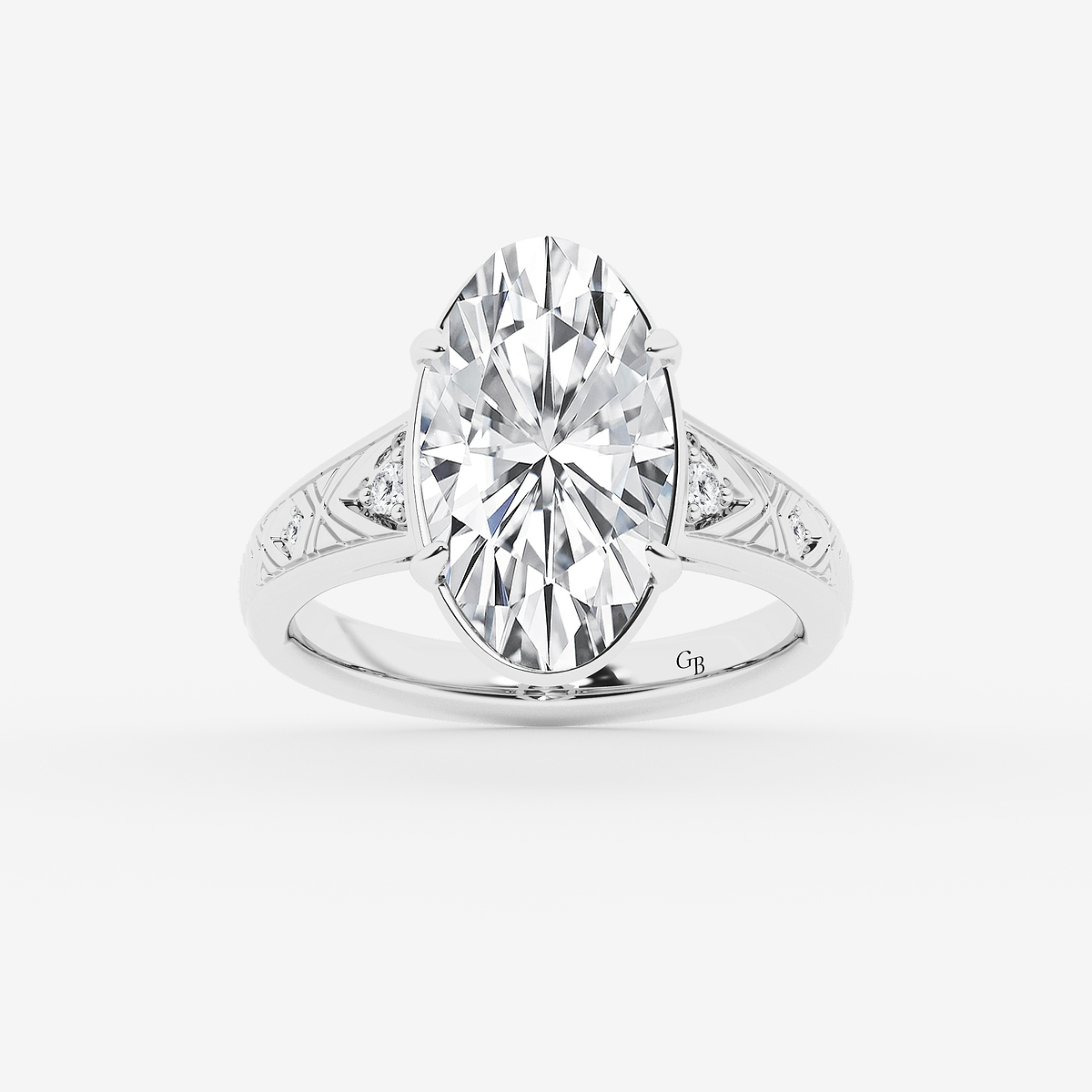 2 ctw Moval Lab Grown Diamond Vintage Side Stone Engagement Ring