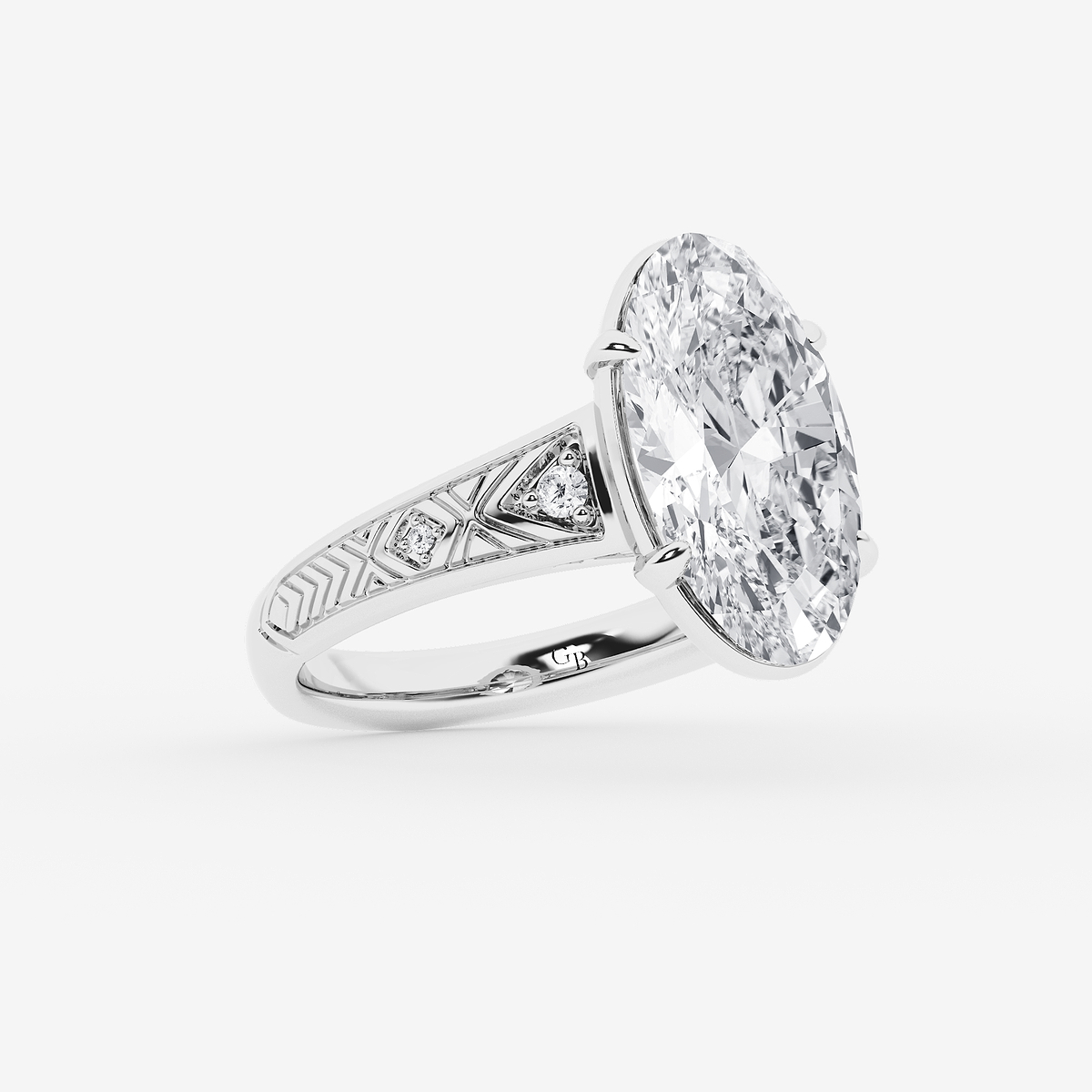 Additional Image 1 for  2 ctw Moval Lab Grown Diamond Vintage Side Stone Engagement Ring