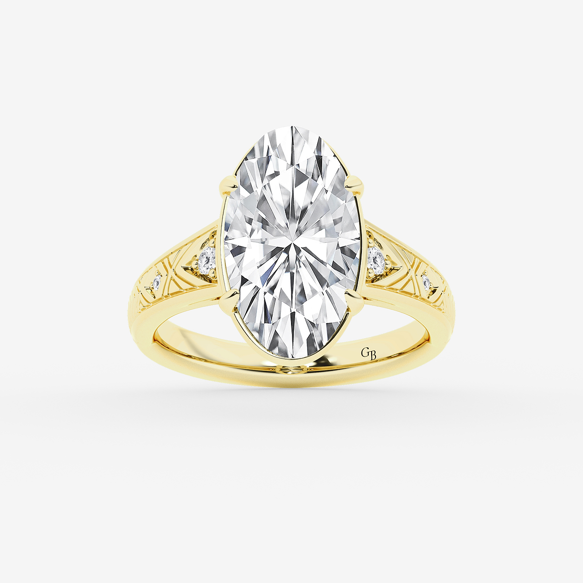 3 ctw Moval Lab Grown Diamond Vintage Side Stone Engagement Ring