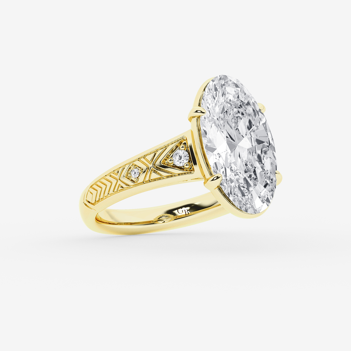 Additional Image 1 for  3 ctw Moval Lab Grown Diamond Vintage Side Stone Engagement Ring