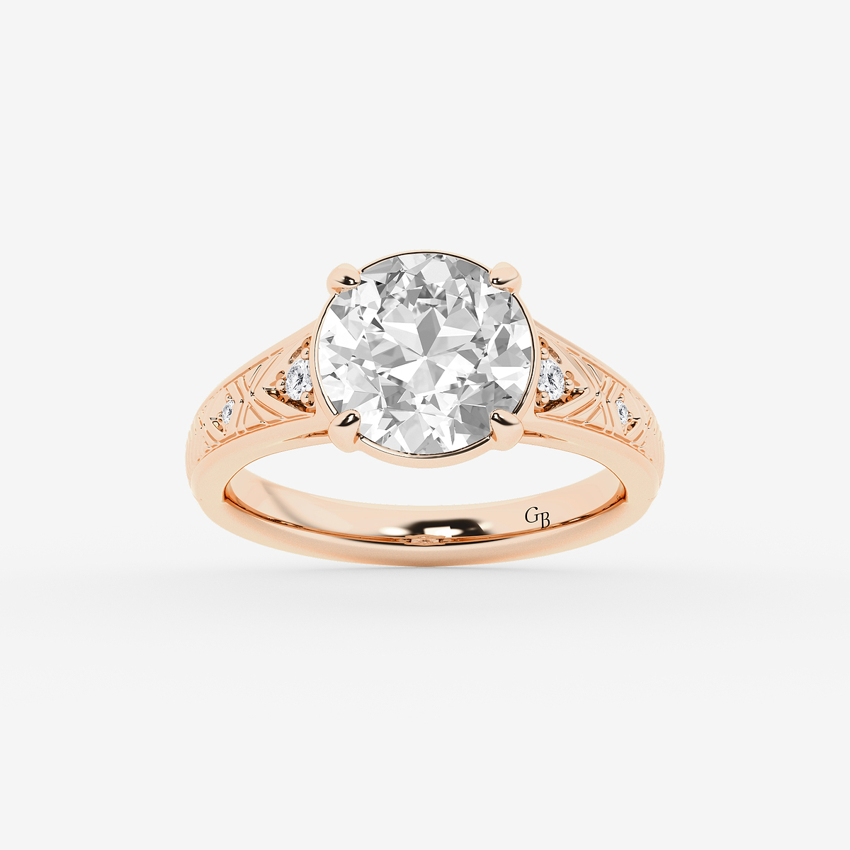 2 ctw Old European Cut Lab Grown Diamond Vintage Side Stone Engagement Ring