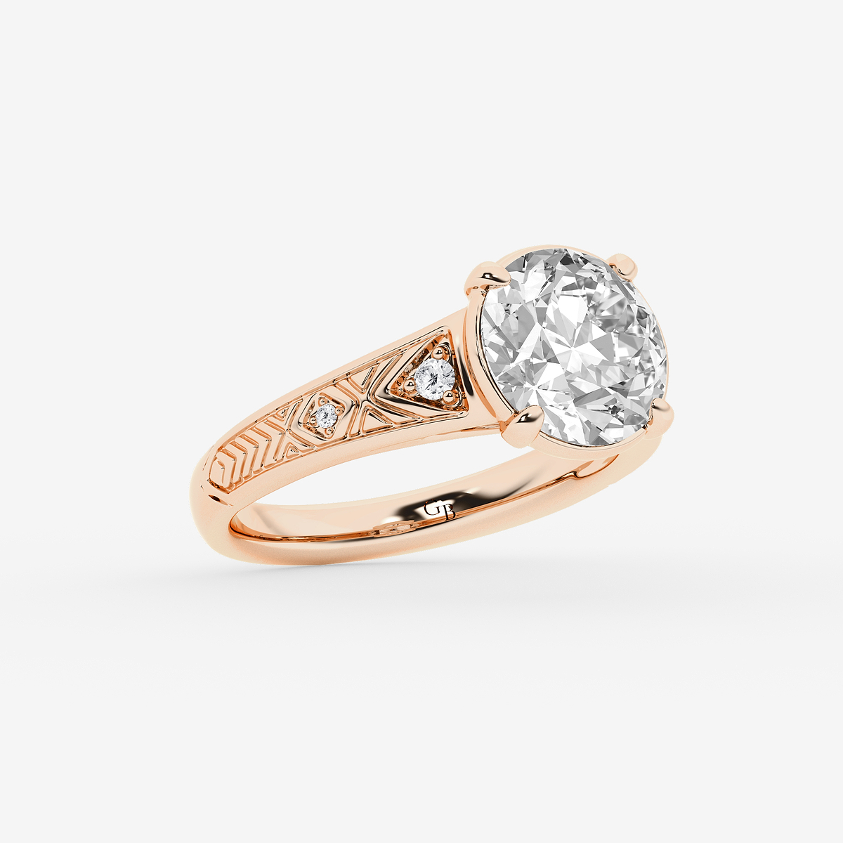 Additional Image 1 for  2 ctw Old European Cut Lab Grown Diamond Vintage Side Stone Engagement Ring