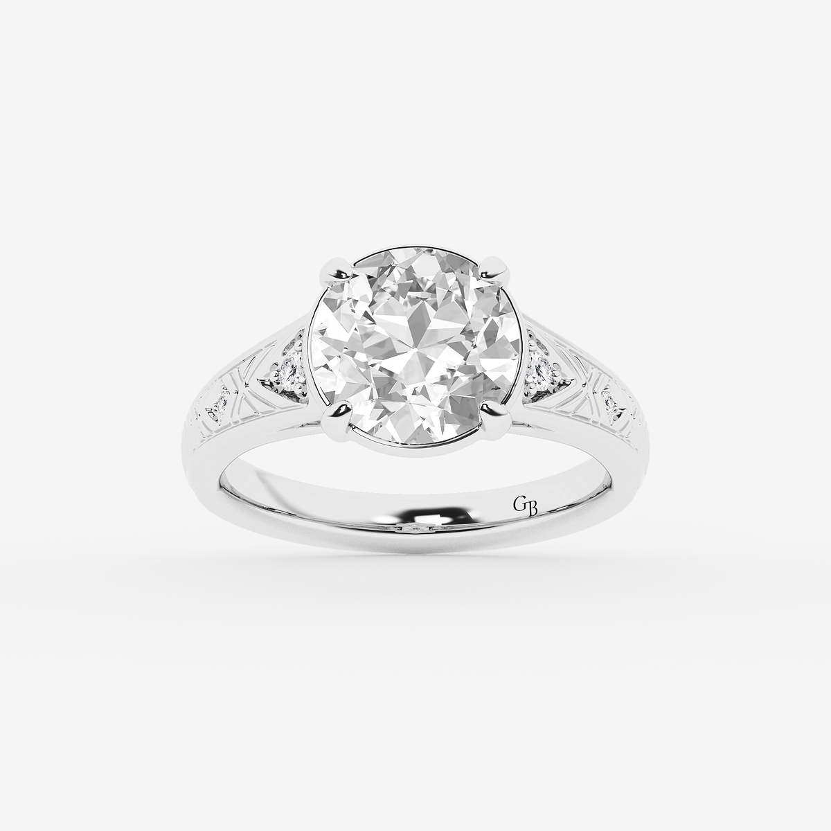 3 ctw Old European Cut Lab Grown Diamond Vintage Side Stone Engagement Ring