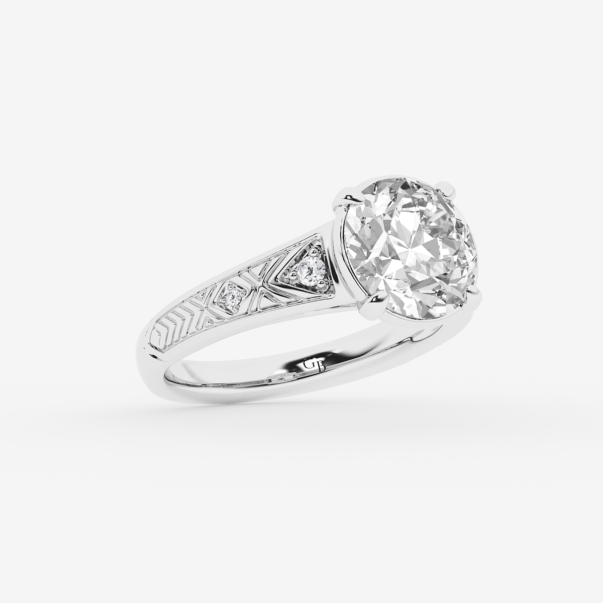 Additional Image 1 for  3 ctw Old European Cut Lab Grown Diamond Vintage Side Stone Engagement Ring