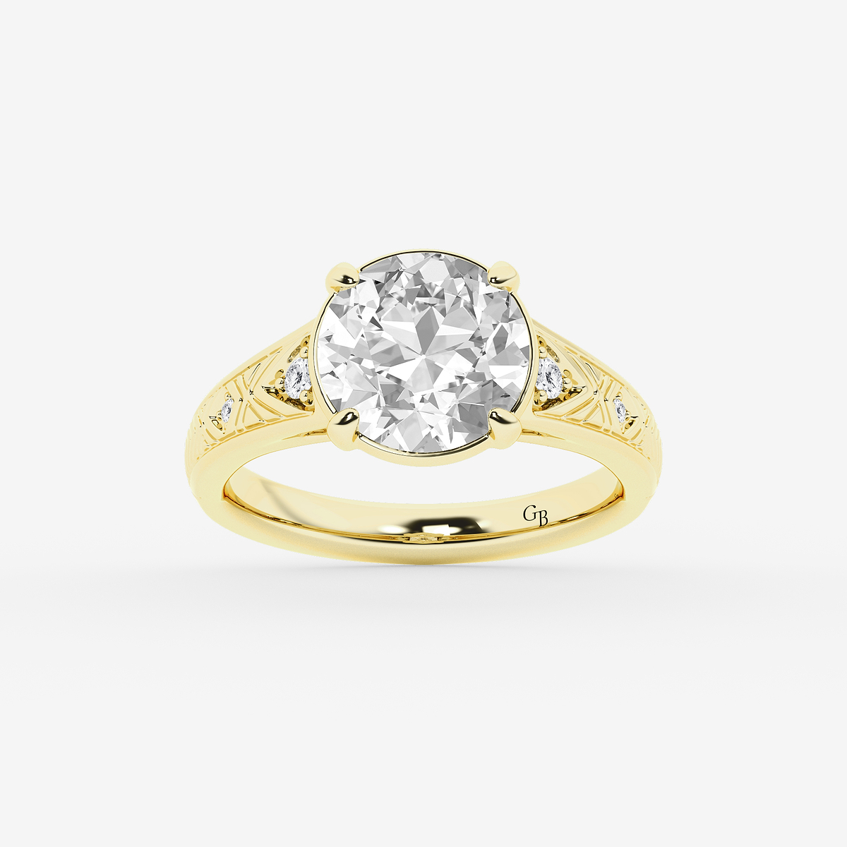 2 ctw Old European Cut Lab Grown Diamond Vintage Side Stone Engagement Ring