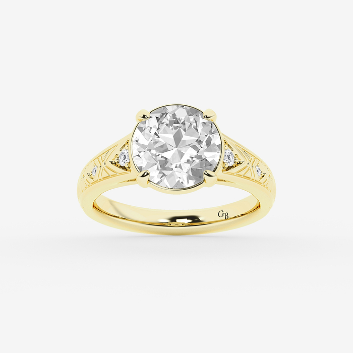 3 ctw Old European Cut Lab Grown Diamond Vintage Side Stone Engagement Ring