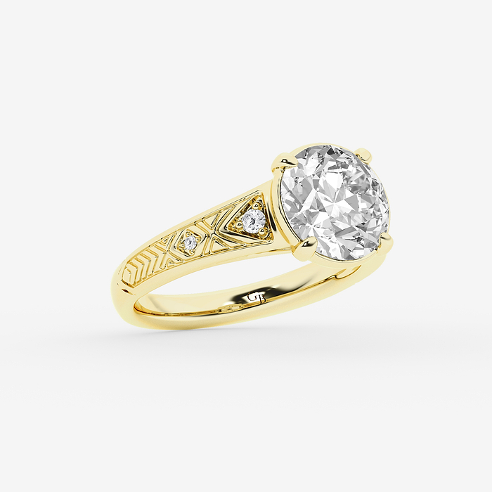 3 ctw Old European Cut Lab Grown Diamond Vintage Side Stone Engagement Ring