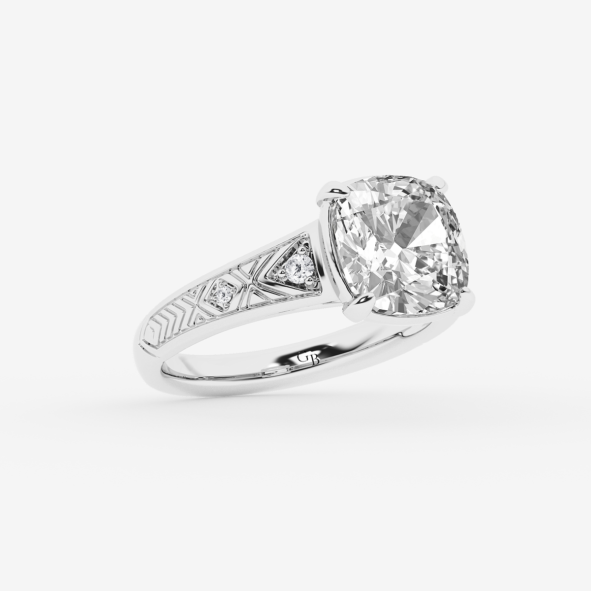 Additional Image 1 for  4 ctw Cushion Old Mine Cut Lab Grown Diamond Lab Grown Diamond Vintage Side Stone Engagement Ring