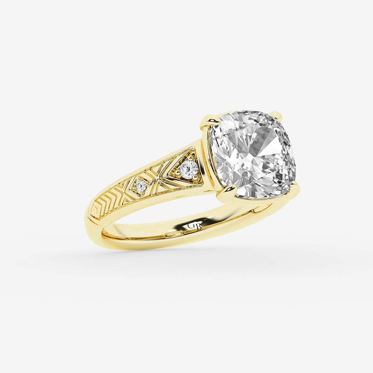 Additional Image 1 for  4 ctw Cushion Old Mine Cut Lab Grown Diamond Lab Grown Diamond Vintage Side Stone Engagement Ring