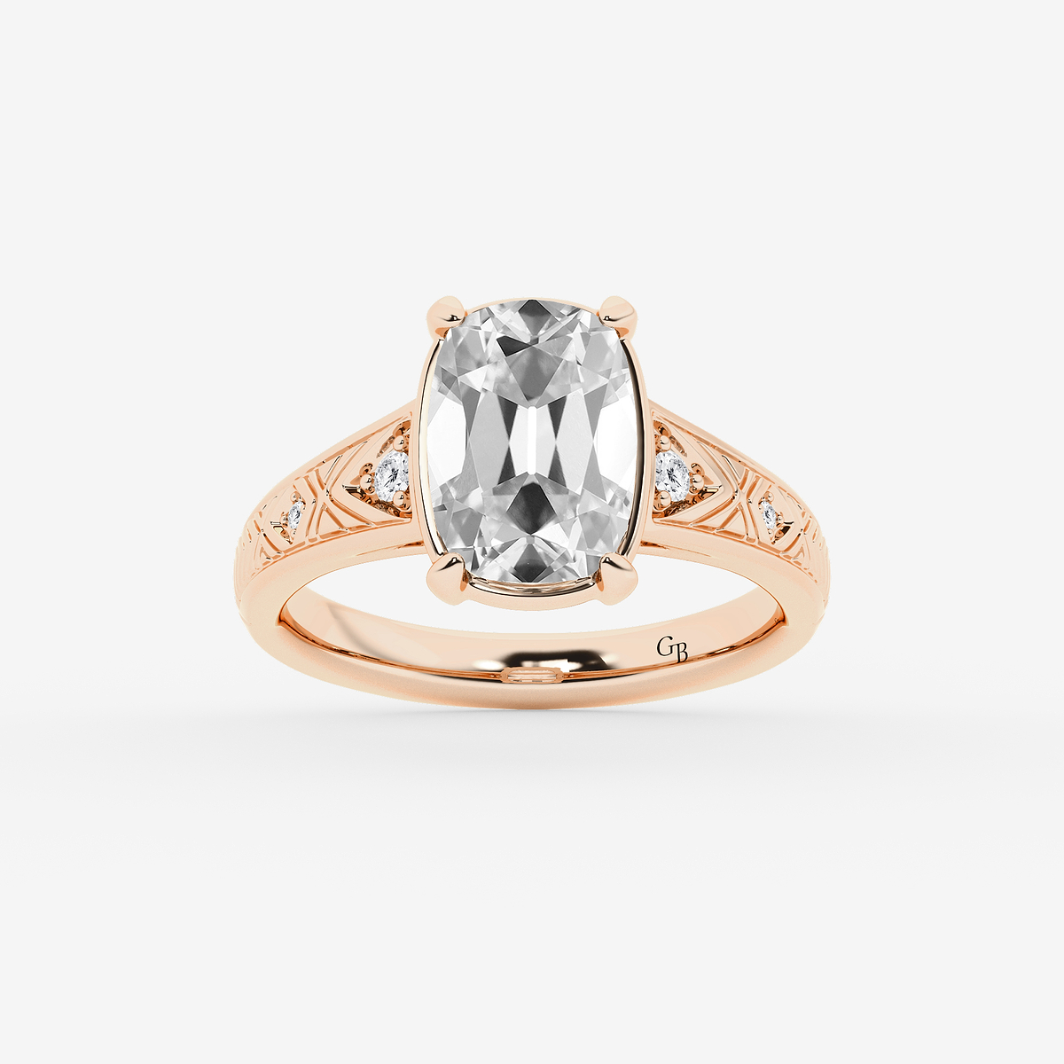 2 ctw Elongated Cushion Lab Grown Diamond Vintage Side Stone Engagement Ring