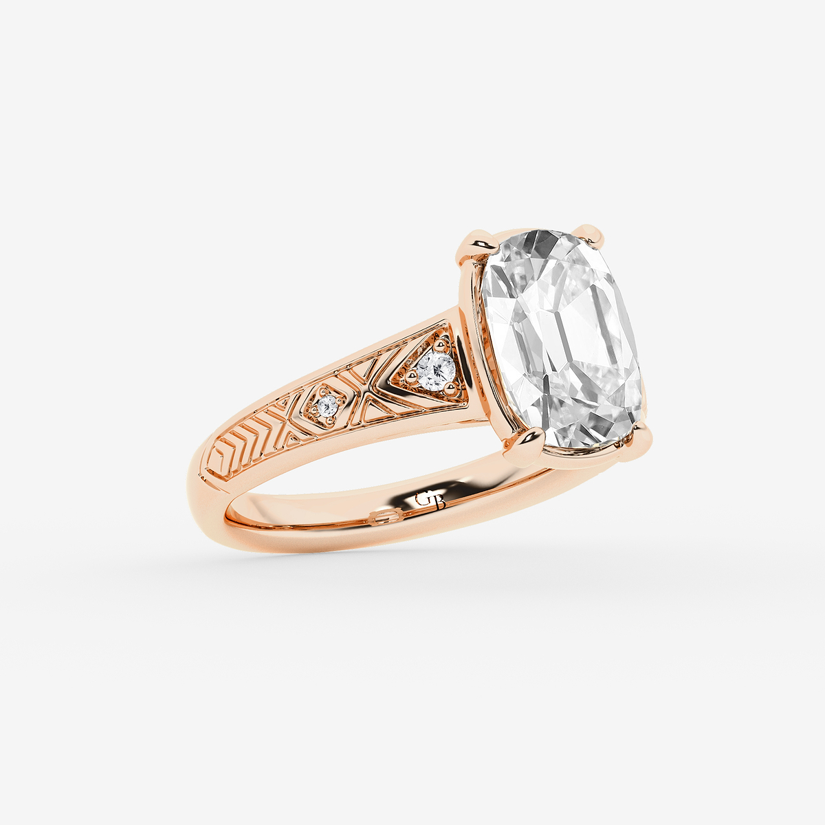 Additional Image 1 for  2 ctw Elongated Cushion Lab Grown Diamond Vintage Side Stone Engagement Ring