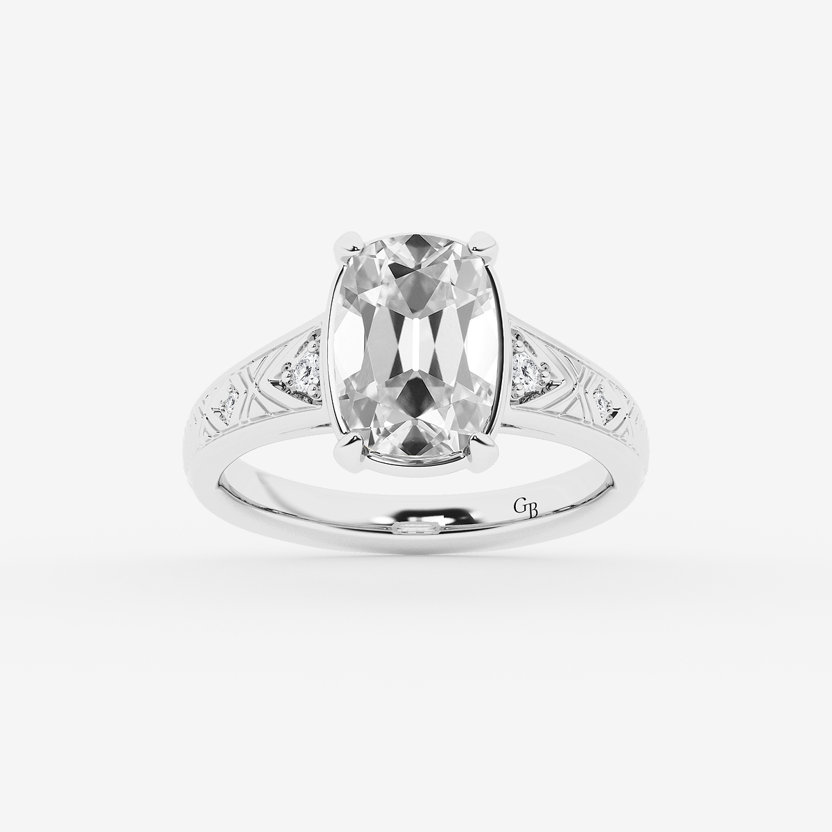2 ctw Elongated Cushion Lab Grown Diamond Vintage Side Stone Engagement Ring