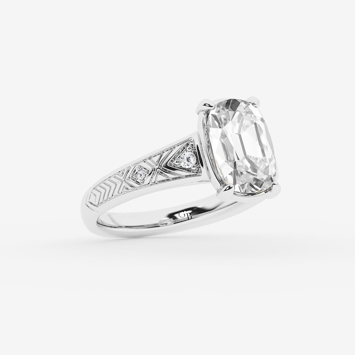 Additional Image 1 for  2 ctw Elongated Cushion Lab Grown Diamond Vintage Side Stone Engagement Ring
