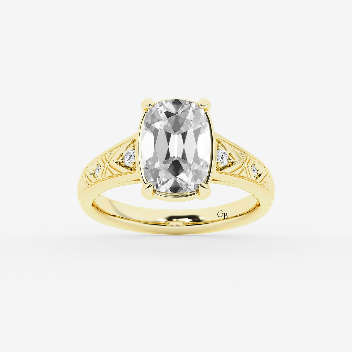 4 ctw Elongated Cushion Lab Grown Diamond Vintage Side Stone Engagement Ring