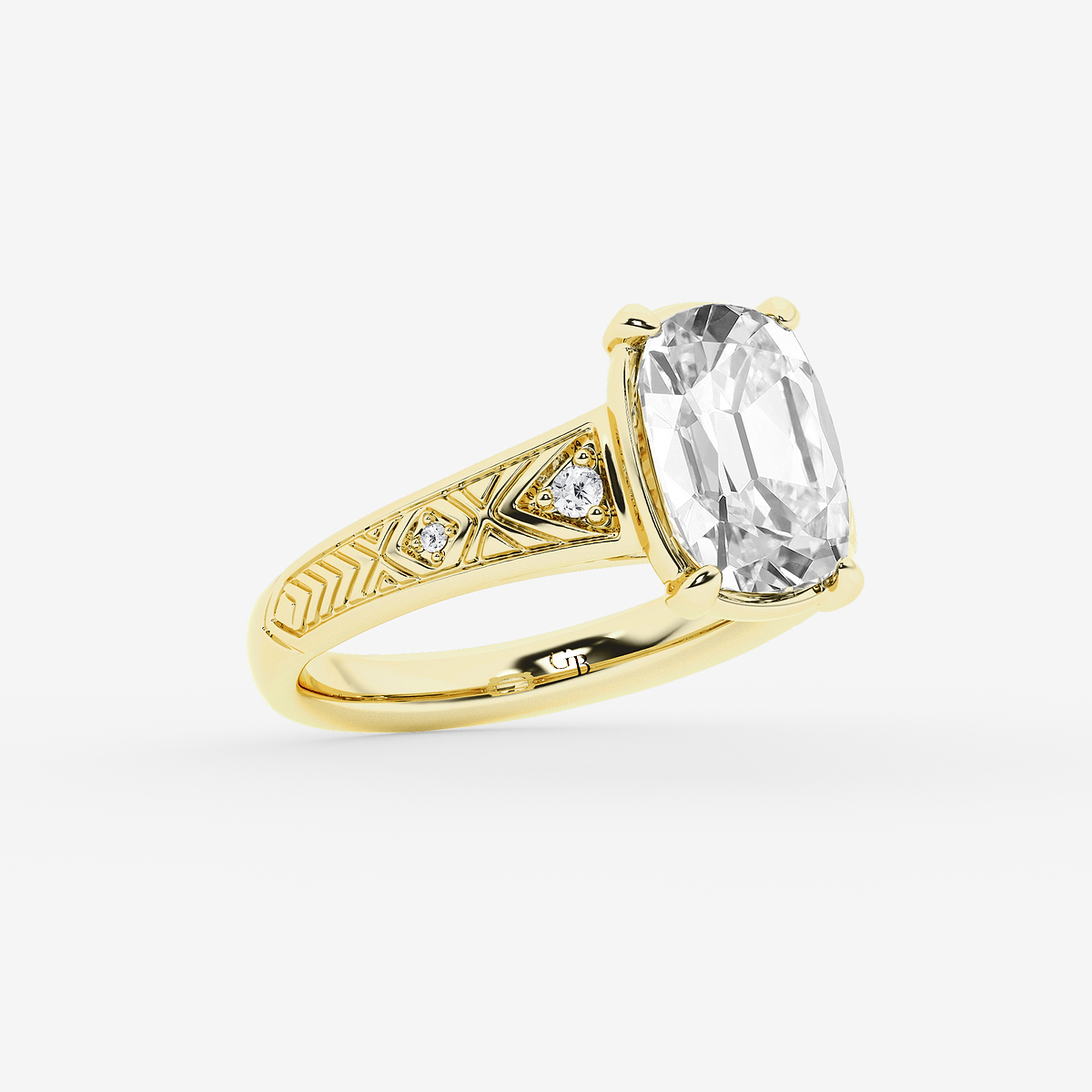 Additional Image 1 for  4 ctw Elongated Cushion Lab Grown Diamond Vintage Side Stone Engagement Ring