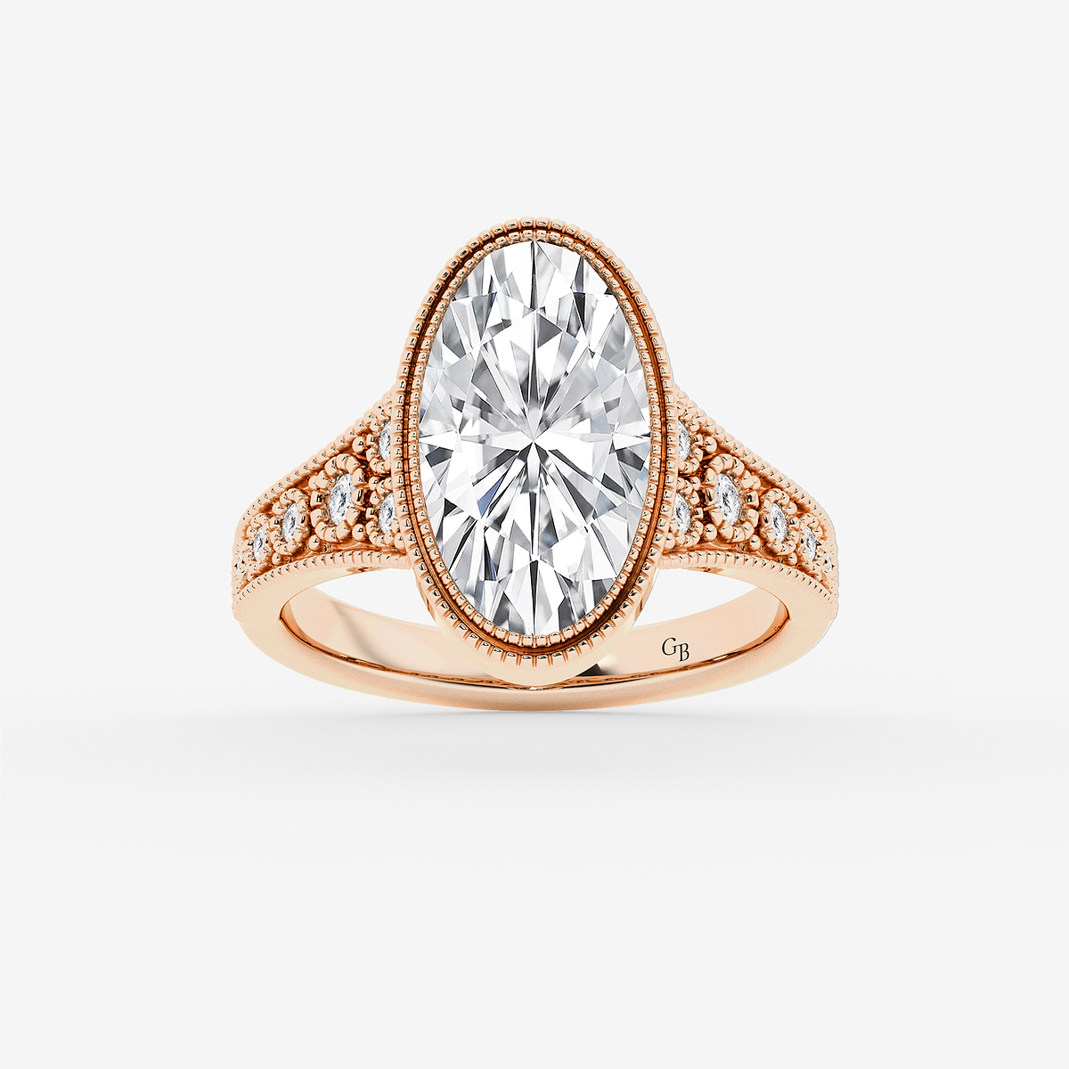 3 1/4 ctw Moval Lab Grown Diamond Vintage Side Stone Engagement Ring