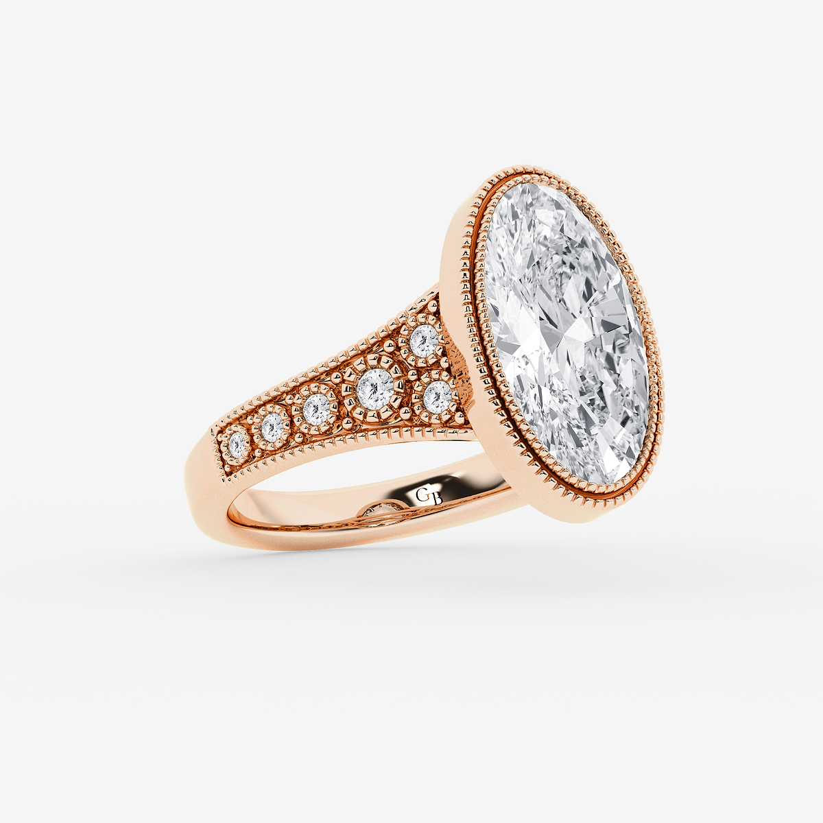 Additional Image 1 for  3 1/4 ctw Moval Lab Grown Diamond Vintage Side Stone Engagement Ring