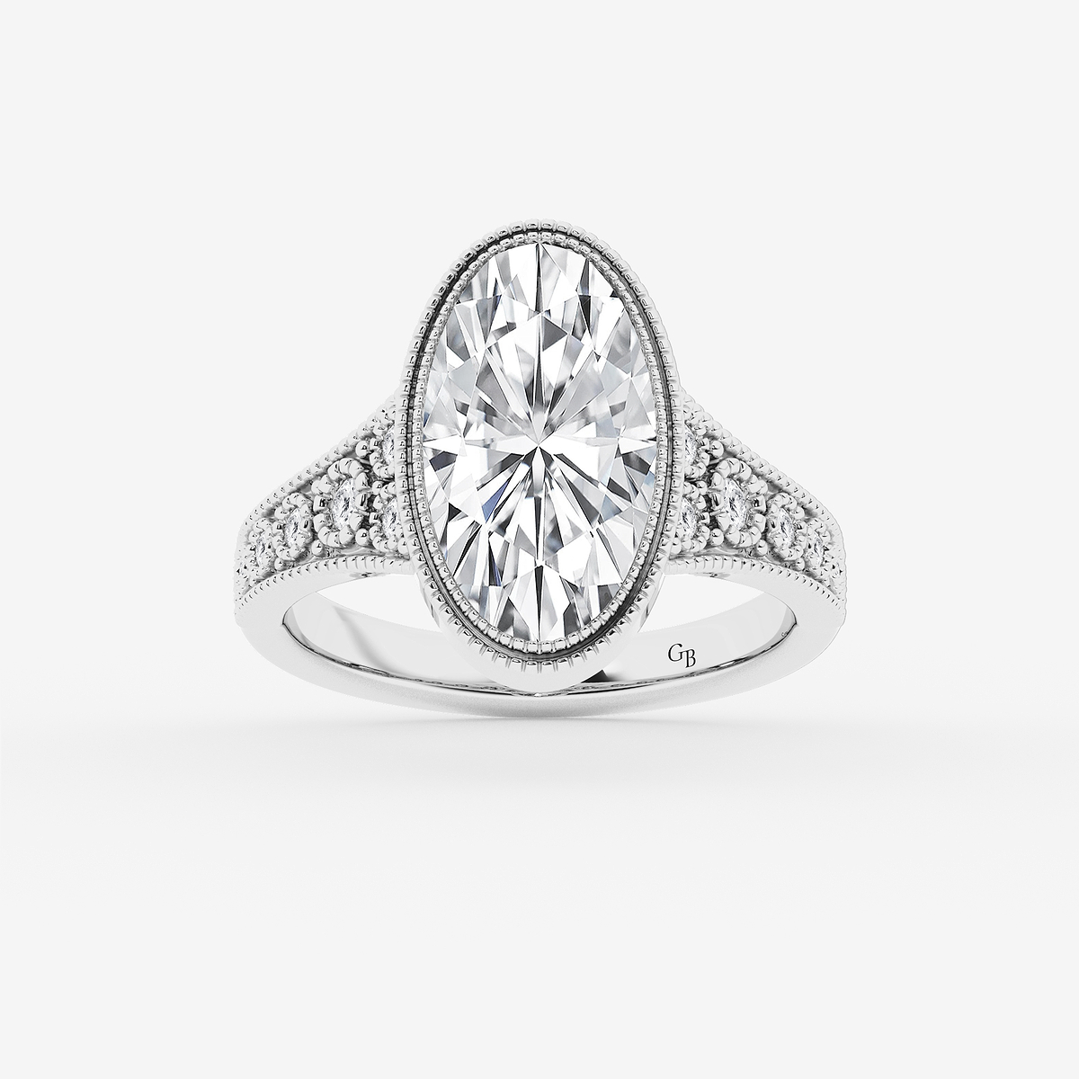 2 1/4 ctw Moval Lab Grown Diamond Vintage Side Stone Engagement Ring