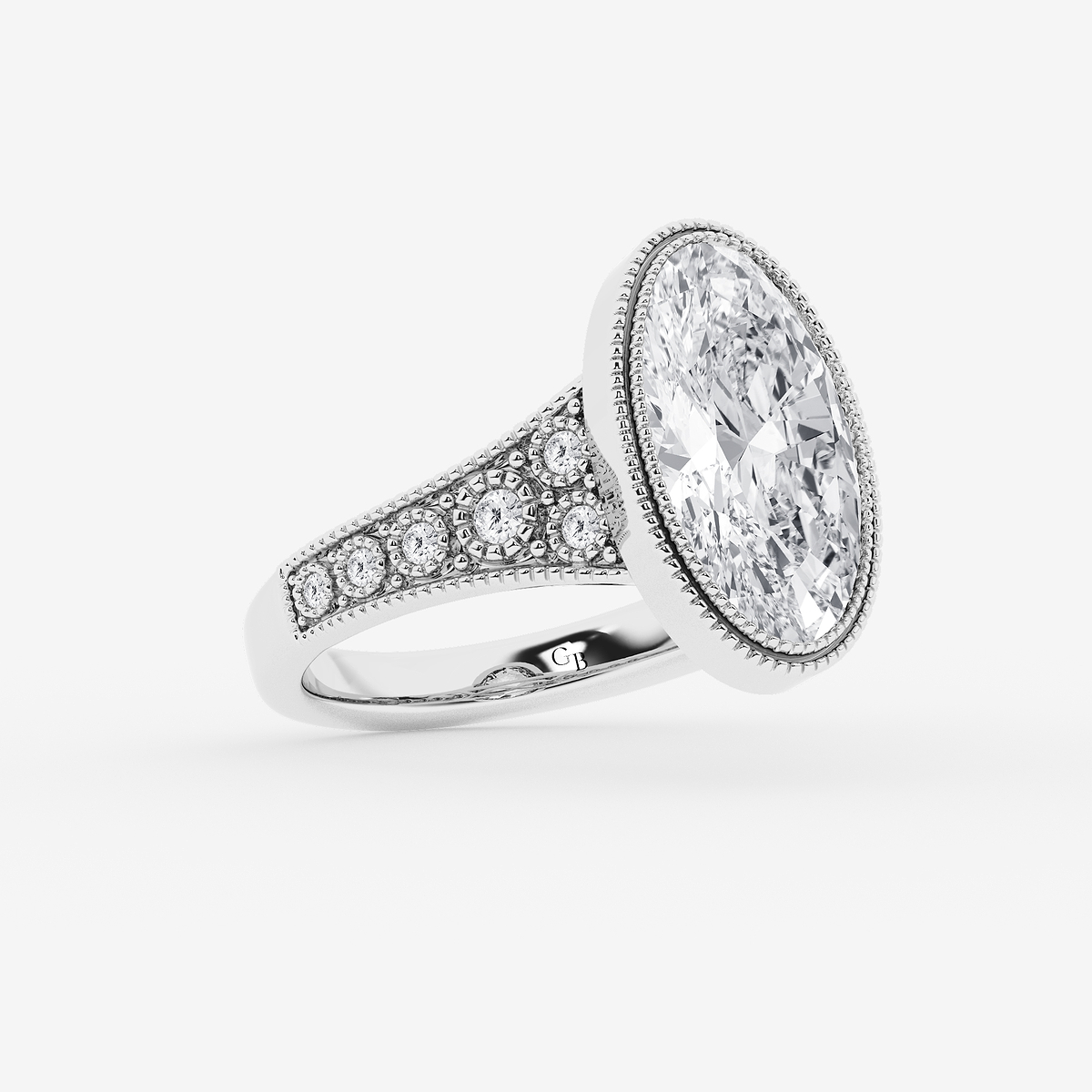 Additional Image 1 for  2 1/4 ctw Moval Lab Grown Diamond Vintage Side Stone Engagement Ring