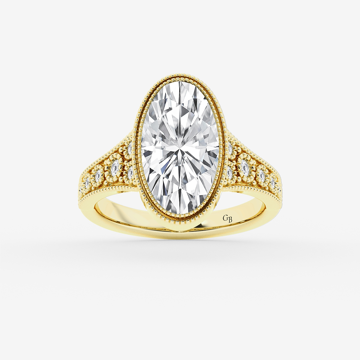 2 1/4 ctw Moval Lab Grown Diamond Vintage Side Stone Engagement Ring