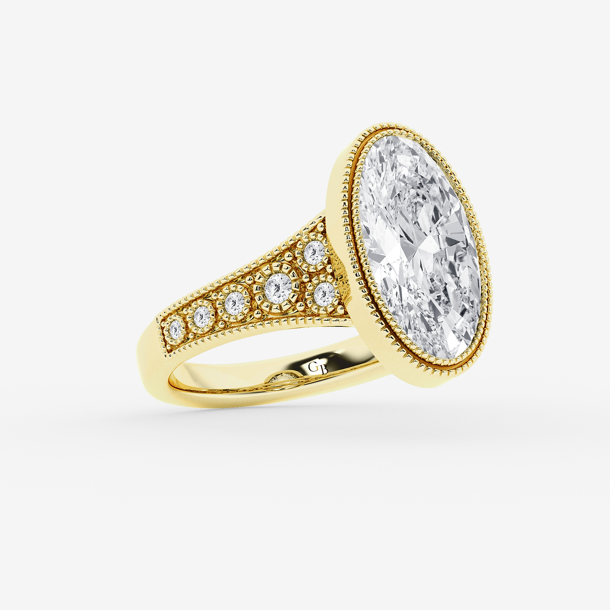Additional Image 1 for  2 1/4 ctw Moval Lab Grown Diamond Vintage Side Stone Engagement Ring