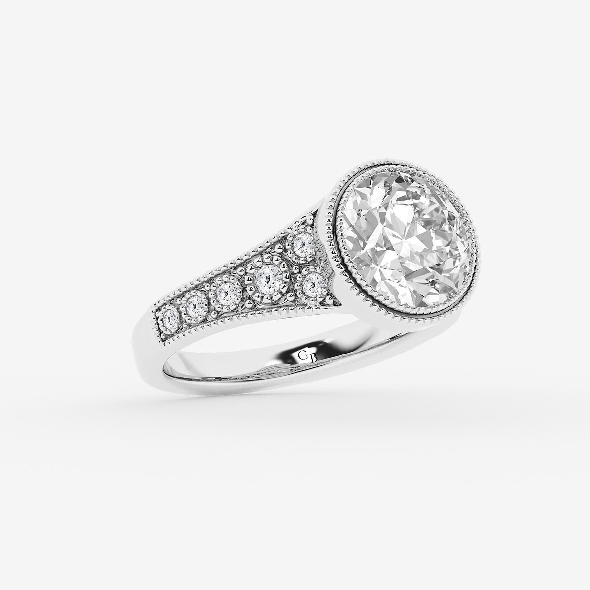 Additional Image 1 for  2 1/4 ctw Old European Cut Lab Grown Diamond Vintage Side Stone Engagement Ring