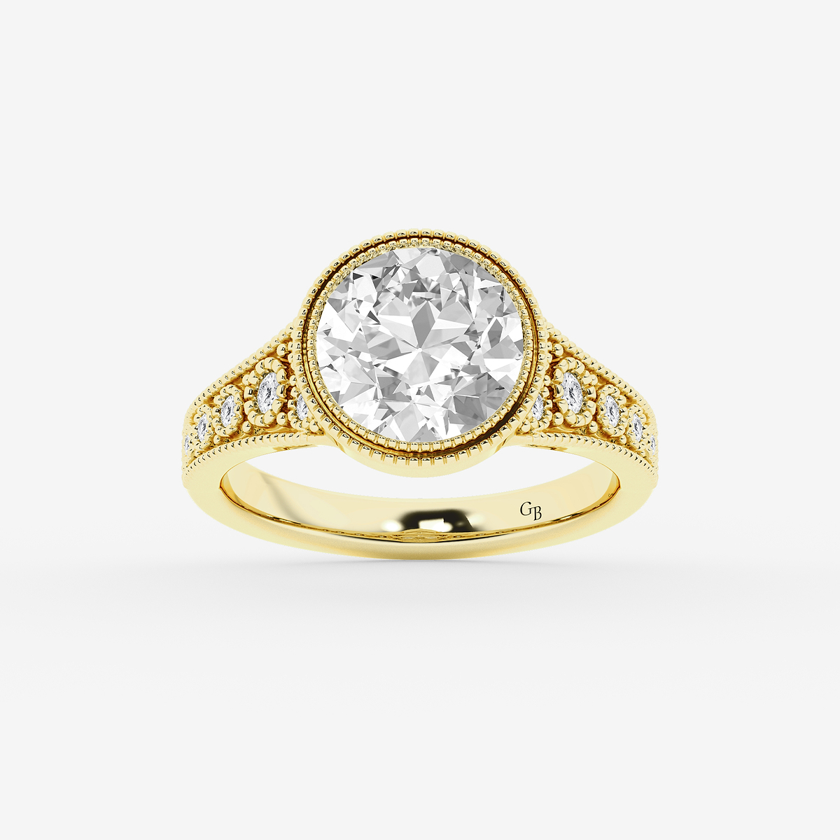3 1/4 ctw Old European Cut Lab Grown Diamond Vintage Side Stone Engagement Ring