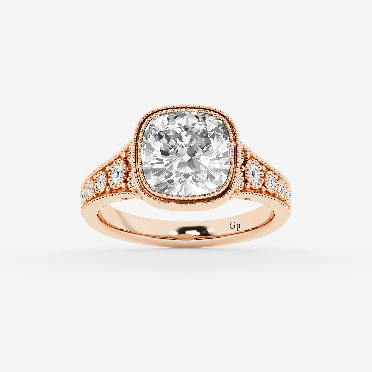 3 1/4 ctw Cushion Old Mine Cut Lab Grown Diamond Lab Grown Diamond Vintage Side Stone Engagement Ring