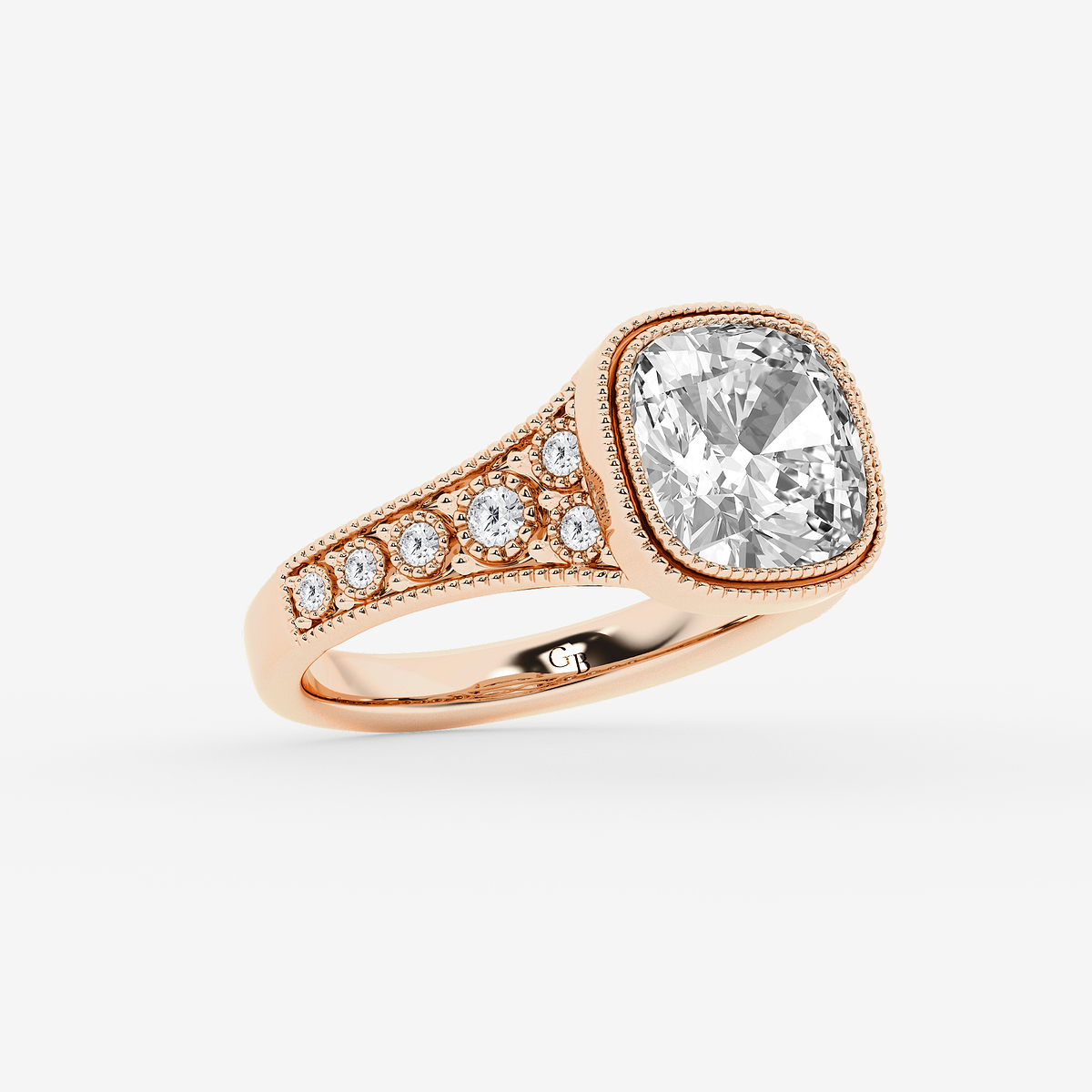 Additional Image 1 for  3 1/4 ctw Cushion Old Mine Cut Lab Grown Diamond Lab Grown Diamond Vintage Side Stone Engagement Ring