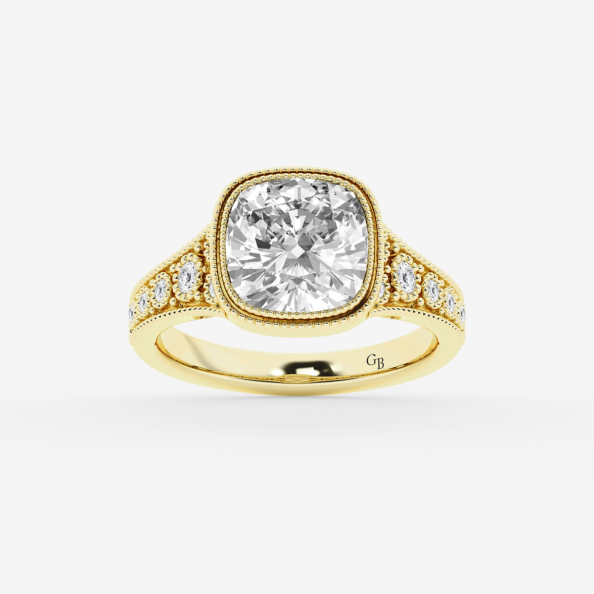 2 1/4 ctw Cushion Old Mine Cut Lab Grown Diamond Lab Grown Diamond Vintage Side Stone Engagement Ring