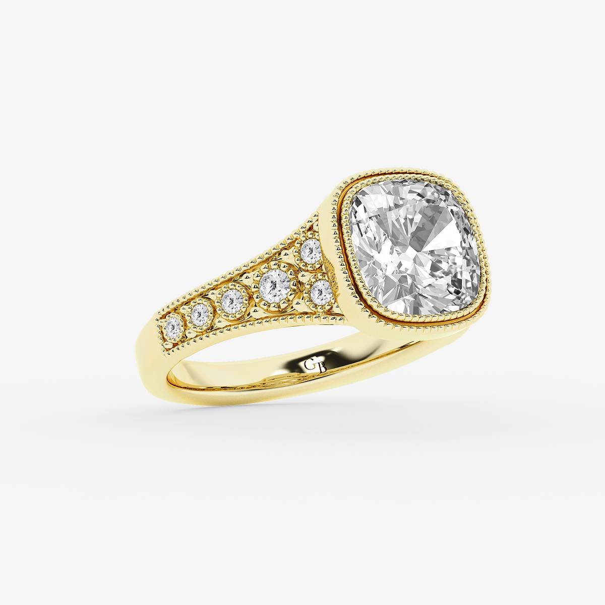 Additional Image 1 for  2 1/4 ctw Cushion Old Mine Cut Lab Grown Diamond Lab Grown Diamond Vintage Side Stone Engagement Ring