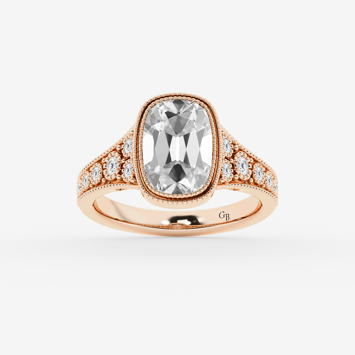 4 1/4 ctw Elongated Cushion Lab Grown Diamond Vintage Side Stone Engagement Ring
