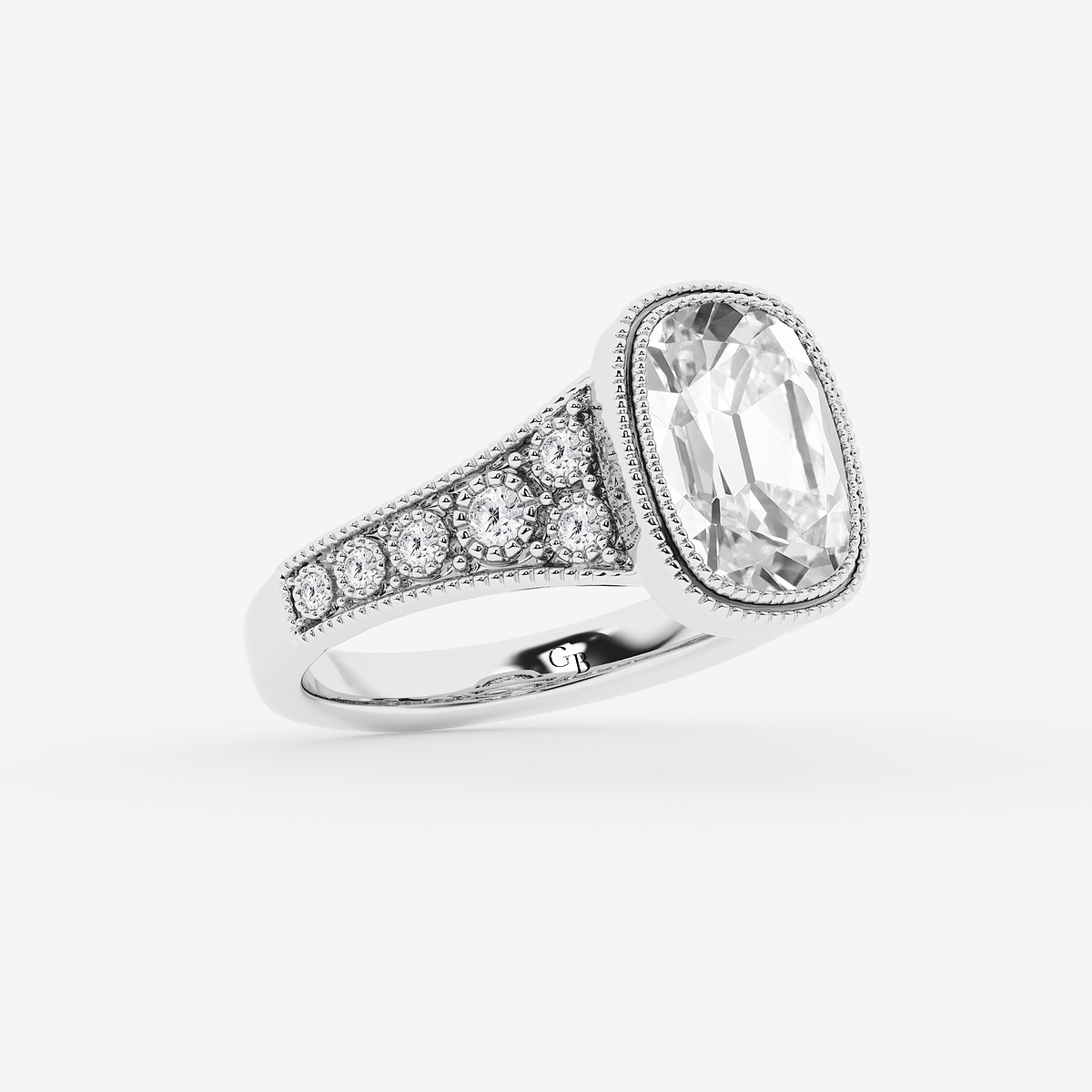Additional Image 1 for  4 1/4 ctw Elongated Cushion Lab Grown Diamond Vintage Side Stone Engagement Ring