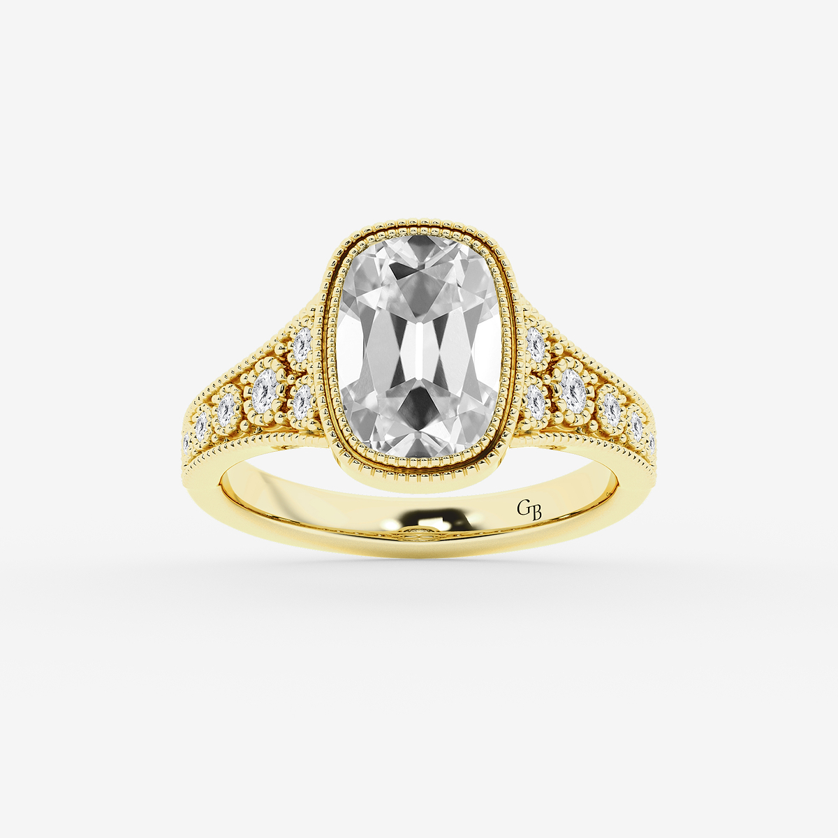 2 1/4 ctw Elongated Cushion Lab Grown Diamond Vintage Side Stone Engagement Ring