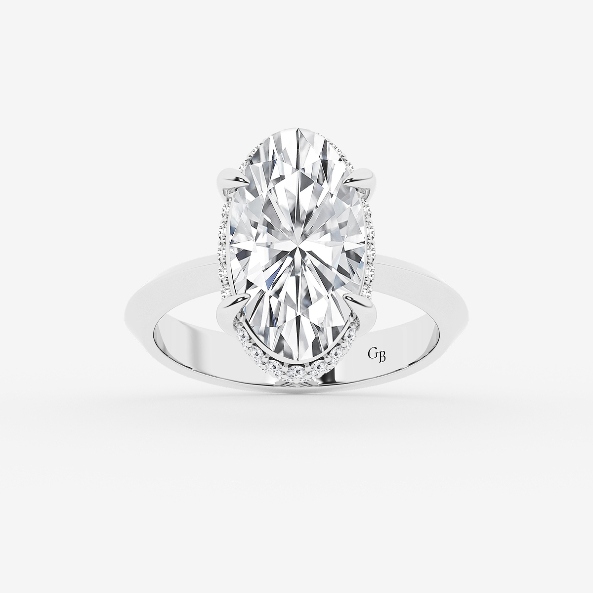 4 1/3 ctw Moval Lab Grown Diamond Vintage Double Row Hidden Halo Engagement Ring