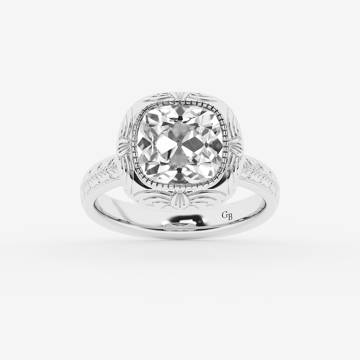3 ctw Cushion Old Mine Cut Lab Grown Diamond Lab Grown Diamond Vintage Solitaire Engagement Ring