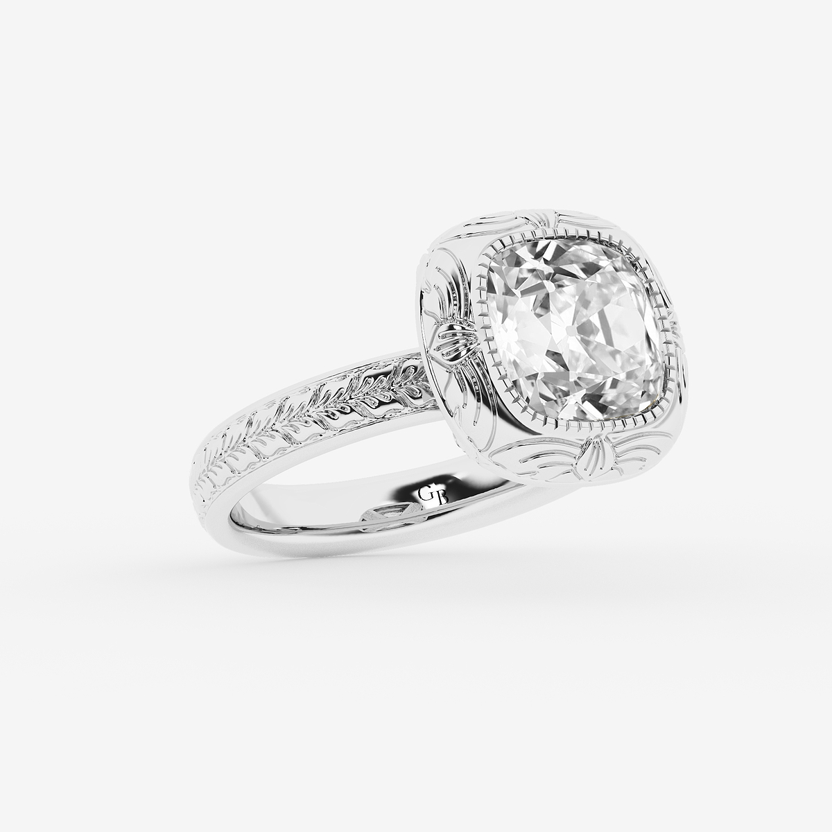 Additional Image 1 for  3 ctw Cushion Old Mine Cut Lab Grown Diamond Lab Grown Diamond Vintage Solitaire Engagement Ring