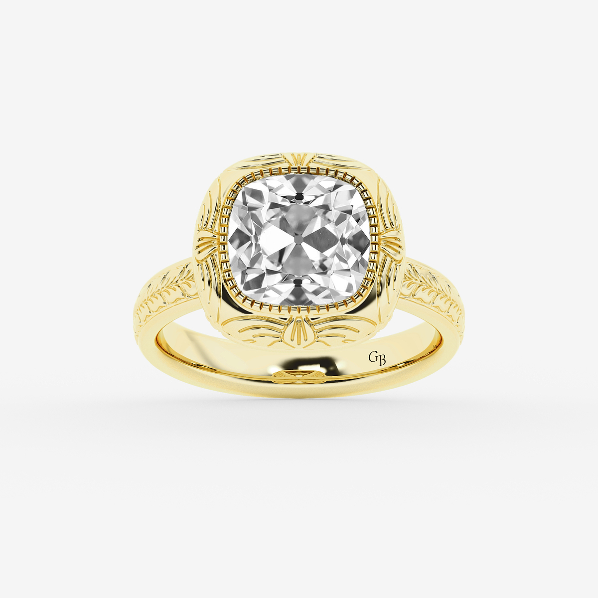 3 ctw Cushion Old Mine Cut Lab Grown Diamond Lab Grown Diamond Vintage Solitaire Engagement Ring