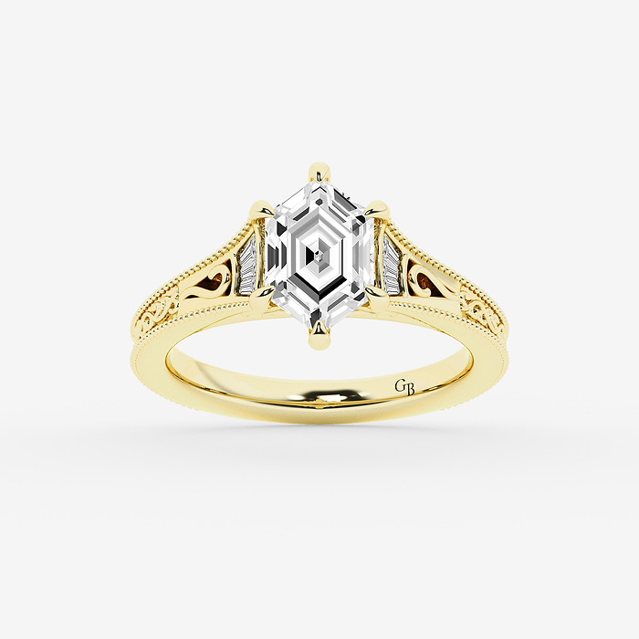Design ID 10026 - Truly Custom 1 5/8 ctw Hexagon Lab Grown Diamond Side Stone Engagement Ring
