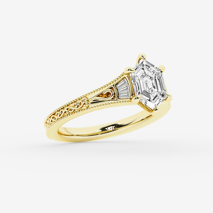 Design ID 10026 - Truly Custom 1 5/8 ctw Hexagon Lab Grown Diamond Side Stone Engagement Ring