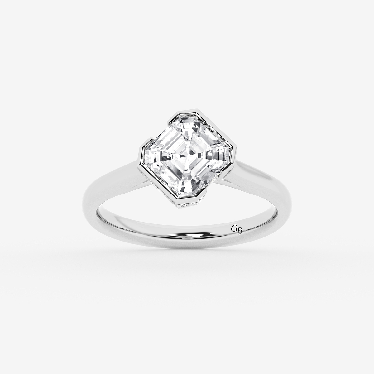 2 ctw Asscher Lab Grown Diamond Bezel Set Solitaire Engagement Ring
