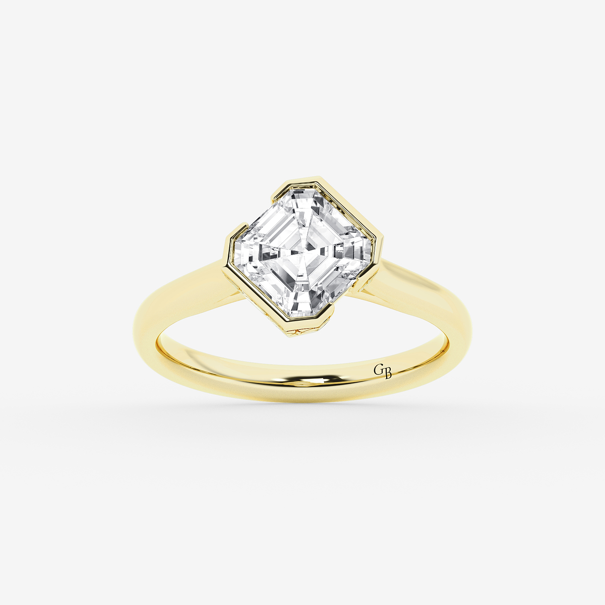 2 ctw Asscher Lab Grown Diamond Bezel Set Solitaire Engagement Ring
