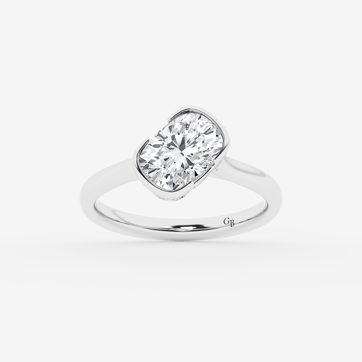 2 ctw Elongated Cushion Lab Grown Diamond Bezel Set Solitaire Engagement Ring