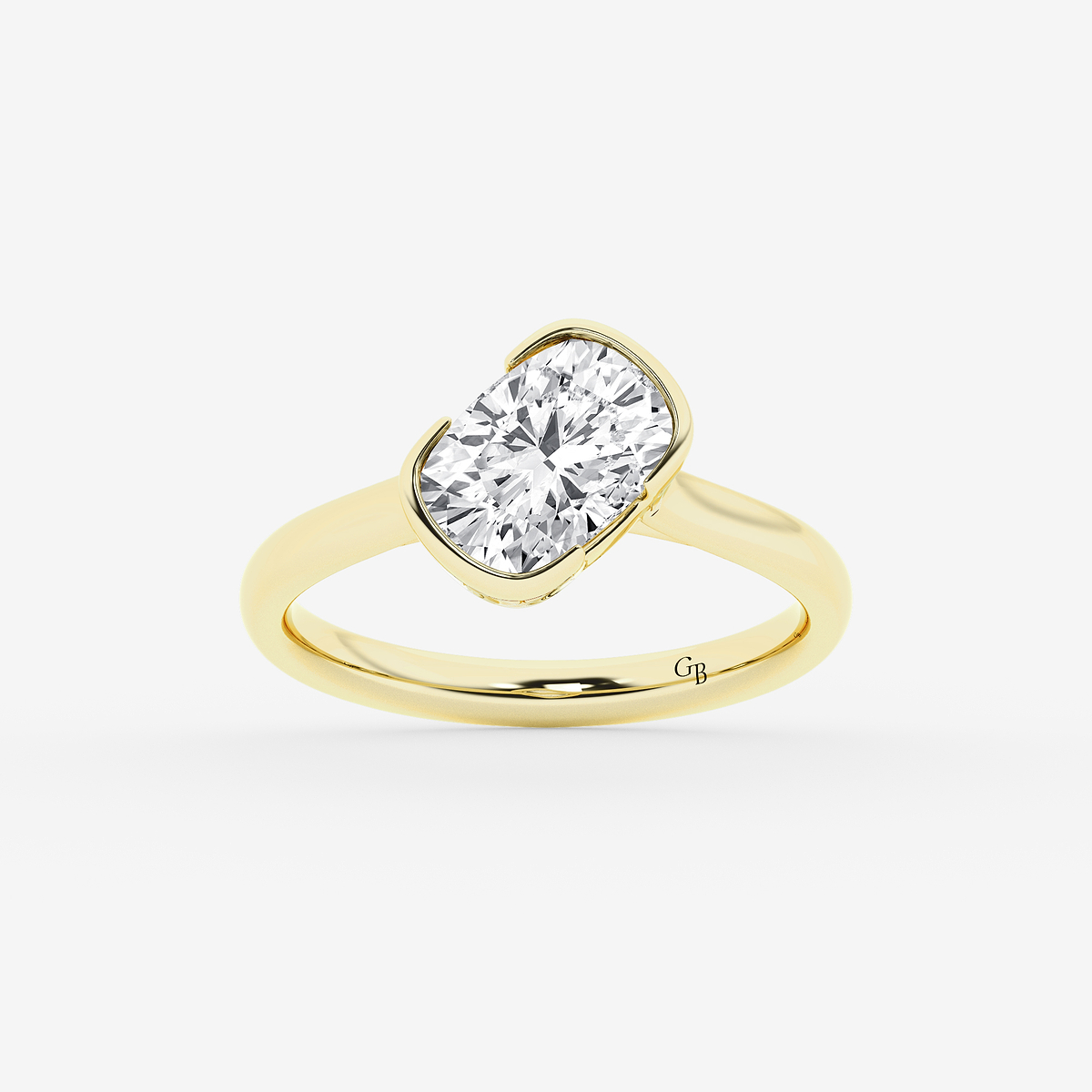 2 ctw Elongated Cushion Lab Grown Diamond Bezel Set Solitaire Engagement Ring