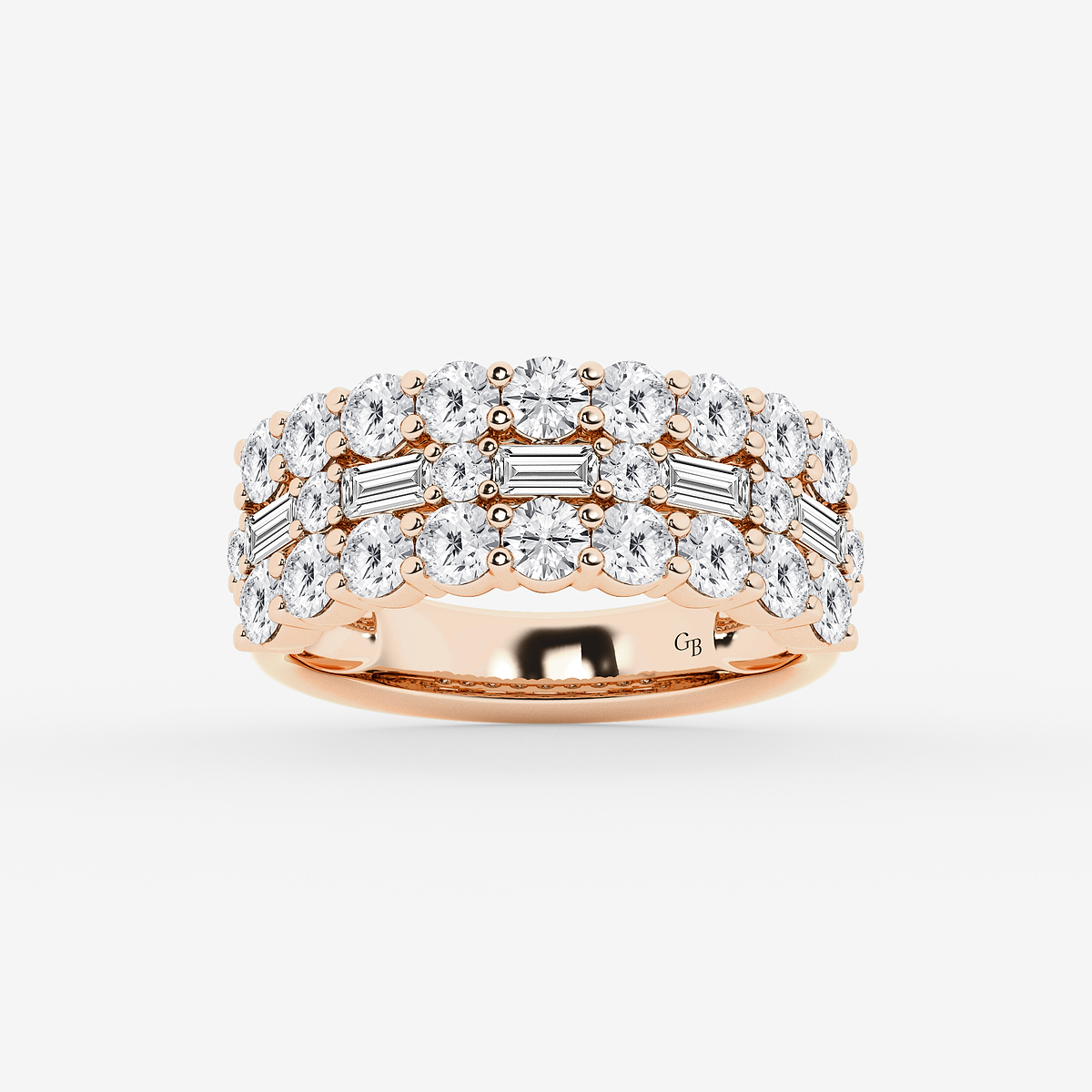 2 1/8 ctw Round & Baguette Lab Grown Diamond Triple Row Ring