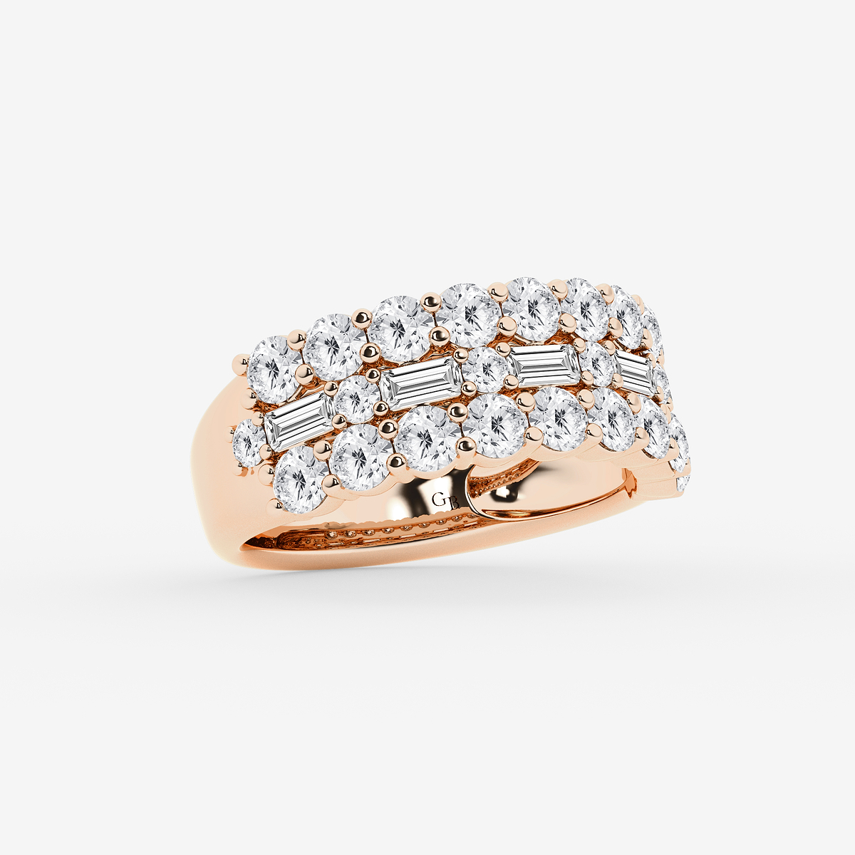 Additional Image 1 for  2 1/8 ctw Round & Baguette Lab Grown Diamond Triple Row Ring