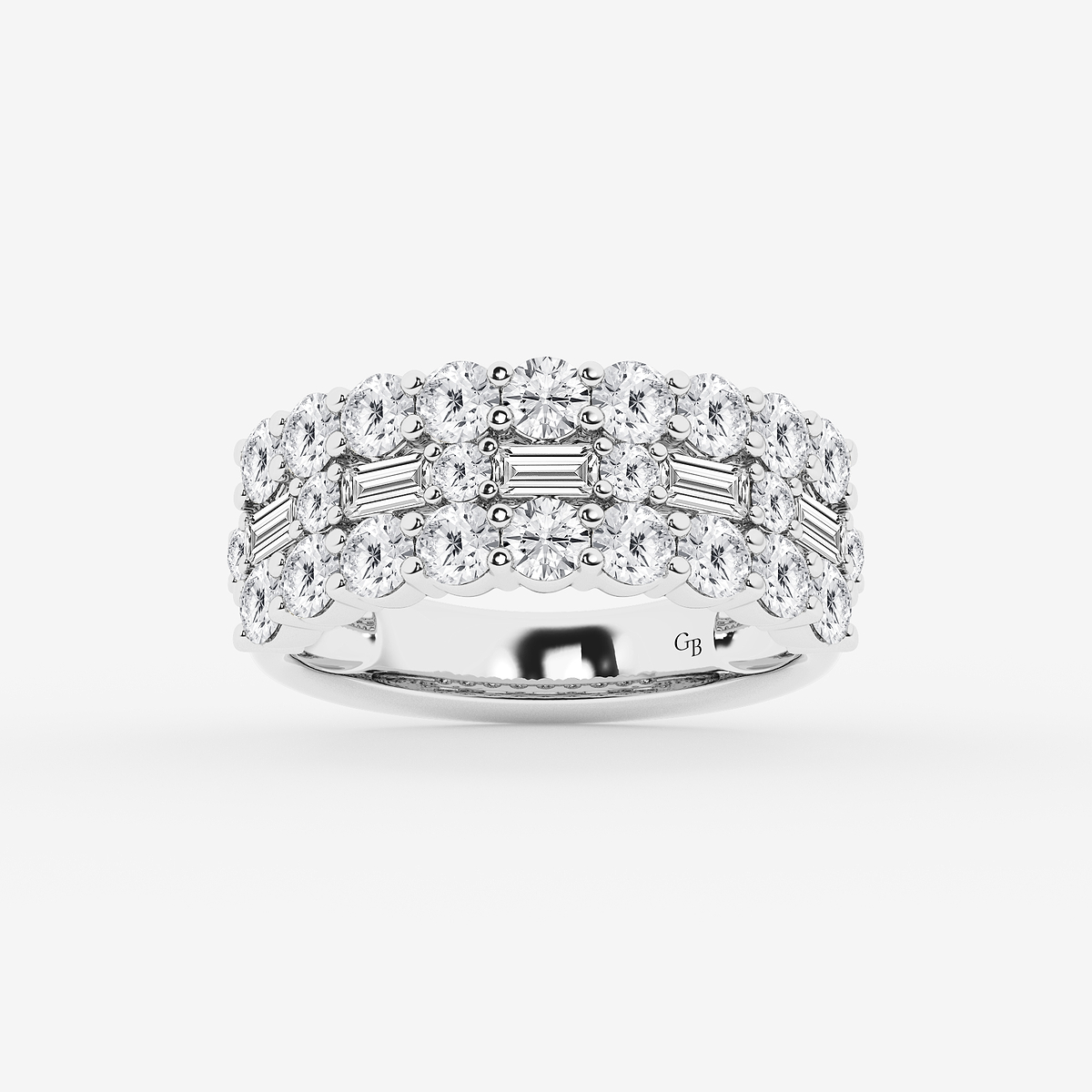 2 1/8 ctw Round & Baguette Lab Grown Diamond Triple Row Ring
